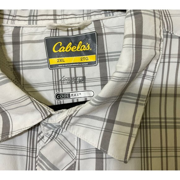 Cabelas Cool Max Mens Gray Plaid Short Sleeve Button Down Shirt Size 2XL - Picture 3 of 9